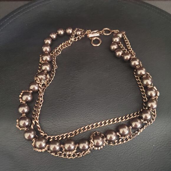 Givenchy Triple Strand Necklace Bronze Tone Beads with Crystal Accents Toggle‎ - Picture 10 of 12